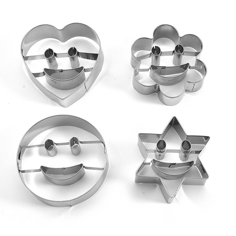 4 tk/komplekt Smiley roostevabast terasest küpsiselõikur biskviitvorm Fondant koogivorm küpsetustööriistad suhkruküpsisevorm