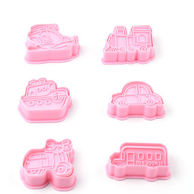 6 tk 3D autolennuk küpsiselõikur küpsisevormi rong Sõiduk transport küpsetustempli press Sugarcraft fondant koogilõikurid