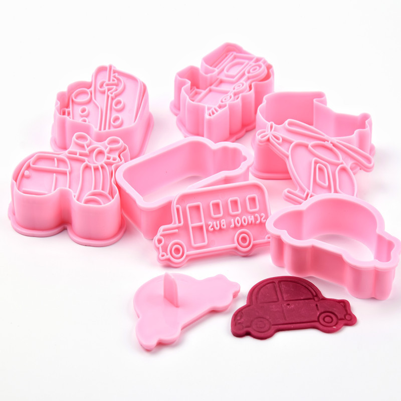 6 bucăți 3D mașină avion tăietor de biscuiți matriță pentru biscuiți tren vehicul transport pentru coacere ștampila presă sugarcraft tăietor prăjituri fondant