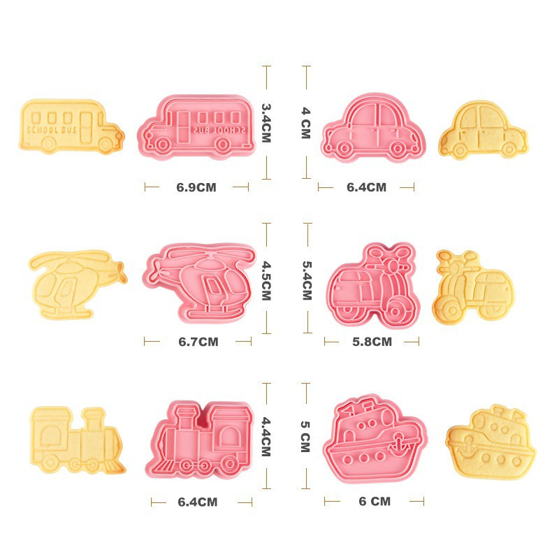 6 bucăți 3D mașină avion tăietor de biscuiți matriță pentru biscuiți tren vehicul transport pentru coacere ștampila presă sugarcraft tăietor prăjituri fondant