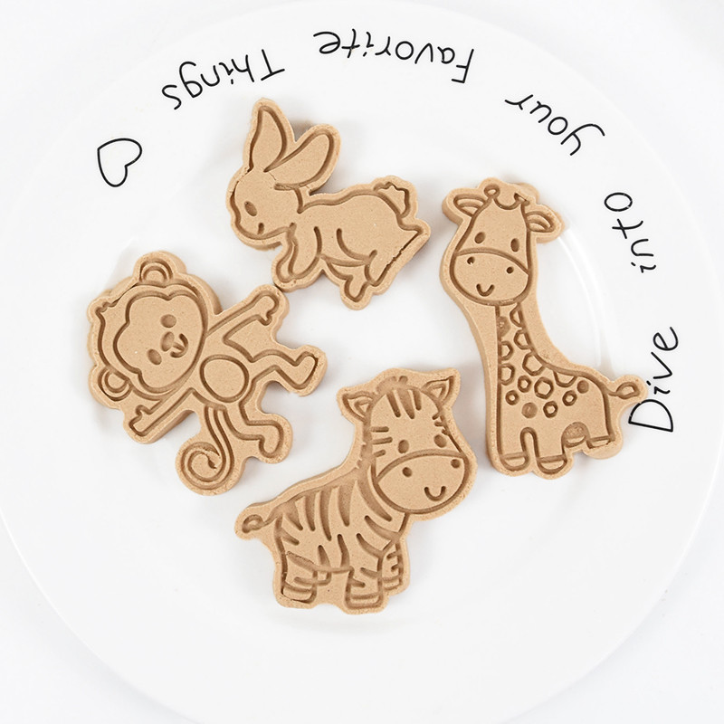 4 buc/lot matriță pentru prăjituri cu animale din junglă, leu, elefant, girafă, tăietor de prăjituri în relief, pentru decorarea petrecerii de aniversare în junglă, instrument de copt