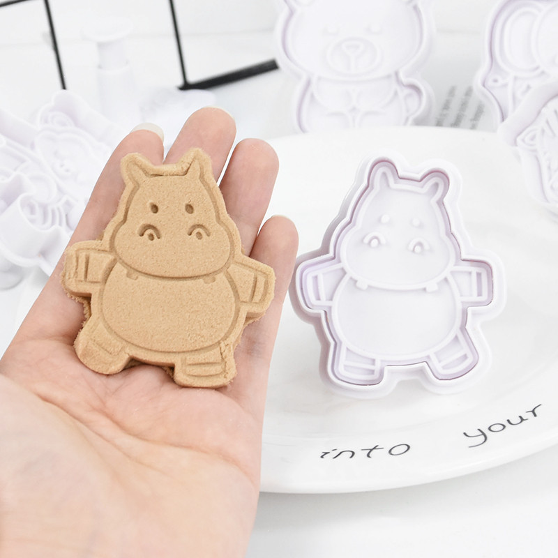 4 buc/lot matriță pentru prăjituri cu animale din junglă, leu, elefant, girafă, tăietor de prăjituri în relief, pentru decorarea petrecerii de aniversare în junglă, instrument de copt