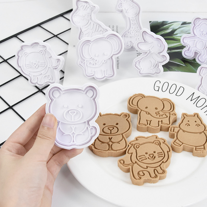 4 buc/lot matriță pentru prăjituri cu animale din junglă, leu, elefant, girafă, tăietor de prăjituri în relief, pentru decorarea petrecerii de aniversare în junglă, instrument de copt