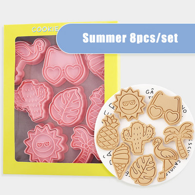 8 tk joonisfilmi puuviljaküpsise reljeefvorm 3D glasuuriga plastmassist küpsisepressi vorm maasika virsiku küpsiselõikuri koogivorm