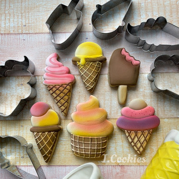 KENIAO Форма за бисквитки Ice Cream Popsicle Sundae - Лятна бисквита Фондан Форма за сандвичи за хляб Кухненски инструмент - Неръждаема стомана