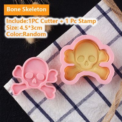 2 buc/set Craniu de Halloween tăietor de prăjituri DIY ștampilă de biscuiți Presă de mână 3D schelet de tăiere matriță pentru coacere fondant instrument de decorare a prăjiturii