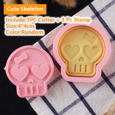 2 buc/set Craniu de Halloween tăietor de prăjituri DIY ștampilă de biscuiți Presă de mână 3D schelet de tăiere matriță pentru coacere fondant instrument de decorare a prăjiturii
