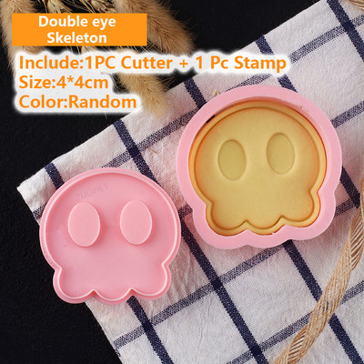 2 buc/set Craniu de Halloween tăietor de prăjituri DIY ștampilă de biscuiți Presă de mână 3D schelet de tăiere matriță pentru coacere fondant instrument de decorare a prăjiturii