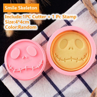 2 buc/set Craniu de Halloween tăietor de prăjituri DIY ștampilă de biscuiți Presă de mână 3D schelet de tăiere matriță pentru coacere fondant instrument de decorare a prăjiturii