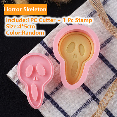 2 buc/set Craniu de Halloween tăietor de prăjituri DIY ștampilă de biscuiți Presă de mână 3D schelet de tăiere matriță pentru coacere fondant instrument de decorare a prăjiturii