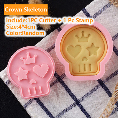 2 buc/set Craniu de Halloween tăietor de prăjituri DIY ștampilă de biscuiți Presă de mână 3D schelet de tăiere matriță pentru coacere fondant instrument de decorare a prăjiturii