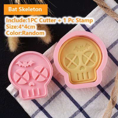 2 buc/set Craniu de Halloween tăietor de prăjituri DIY ștampilă de biscuiți Presă de mână 3D schelet de tăiere matriță pentru coacere fondant instrument de decorare a prăjiturii