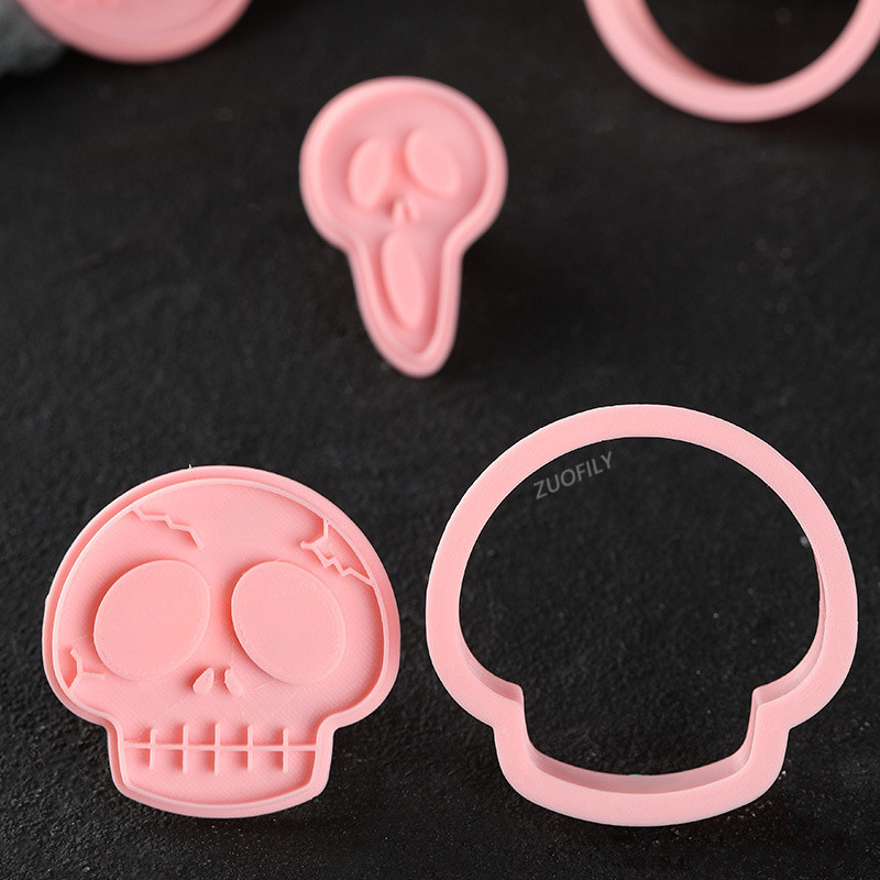 2 buc/set Craniu de Halloween tăietor de prăjituri DIY ștampilă de biscuiți Presă de mână 3D schelet de tăiere matriță pentru coacere fondant instrument de decorare a prăjiturii