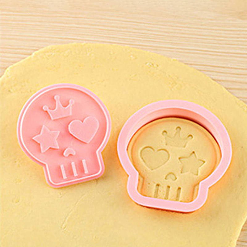 2 buc/set Craniu de Halloween tăietor de prăjituri DIY ștampilă de biscuiți Presă de mână 3D schelet de tăiere matriță pentru coacere fondant instrument de decorare a prăjiturii