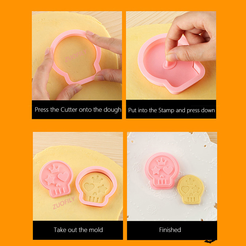 2 buc/set Craniu de Halloween tăietor de prăjituri DIY ștampilă de biscuiți Presă de mână 3D schelet de tăiere matriță pentru coacere fondant instrument de decorare a prăjiturii