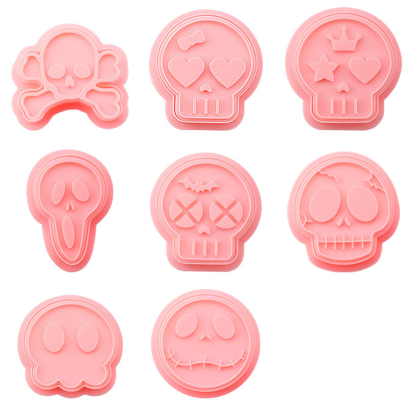 2 buc/set Craniu de Halloween tăietor de prăjituri DIY ștampilă de biscuiți Presă de mână 3D schelet de tăiere matriță pentru coacere fondant instrument de decorare a prăjiturii