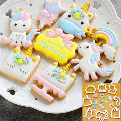 8 τεμάχια/Σετ DIY Cute Cartoon Unicorn Horse Fondant Cake Cookie Cutter Φόρμα μπισκότων Διακοσμητικά καλούπια Εργαλεία ψησίματος κουζίνας