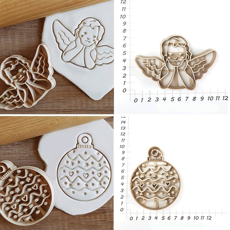 Crăciun Fericit pentru tăietor de biscuiți, ornamente pentru copaci de desene animate, omul de turtă dulce, înger, ștampila pentru fondant, consumabile pentru petrecerea de Crăciun
