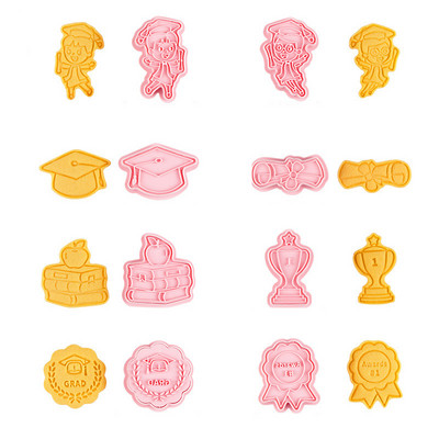 8Pcs/set Congrats Graduation Cookie Cutter Modla za kekse 3D Press Plastični kalup za kolačiće Alat za pečenje fondanta Alati za ukrašavanje kolačića