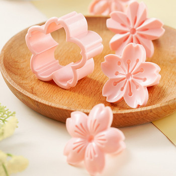 5 бр./компл. Форма за бисквитки Sakura Cherry Blossom Pink Biscuit Fondant Форма за бисквитки с червена боровинка Форма на цвете Преса Фрези за печене на цветя