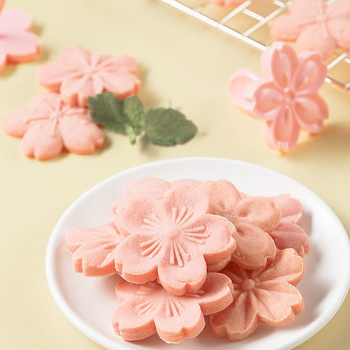 5 бр./компл. Форма за бисквитки Sakura Cherry Blossom Pink Biscuit Fondant Форма за бисквитки с червена боровинка Форма на цвете Преса Фрези за печене на цветя