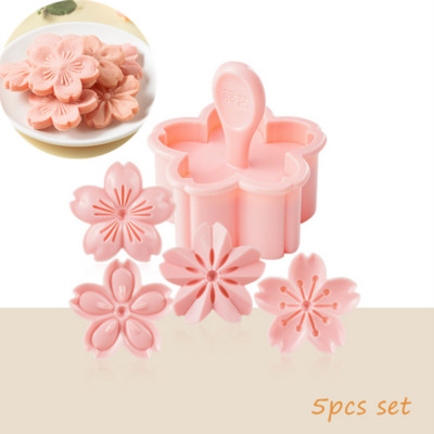 5 бр./компл. Форма за бисквитки Sakura Cherry Blossom Pink Biscuit Fondant Форма за бисквитки с червена боровинка Форма на цвете Преса Фрези за печене на цветя