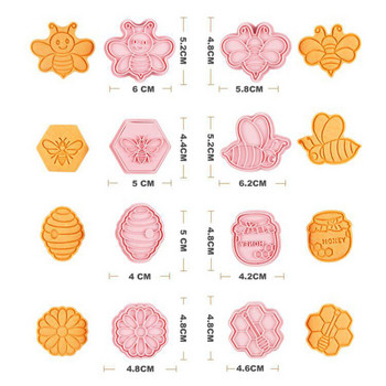8 τμχ/σετ Κόφτης μπισκότων φόρμας μπισκότων σε σχήμα μέλισσας 3D Cartoon Πρεσάρισμα Μπισκότου Φόρμας Μπισκότων Σφραγίδα DIY Fondant Sugarcraft Εργαλεία ψησίματος