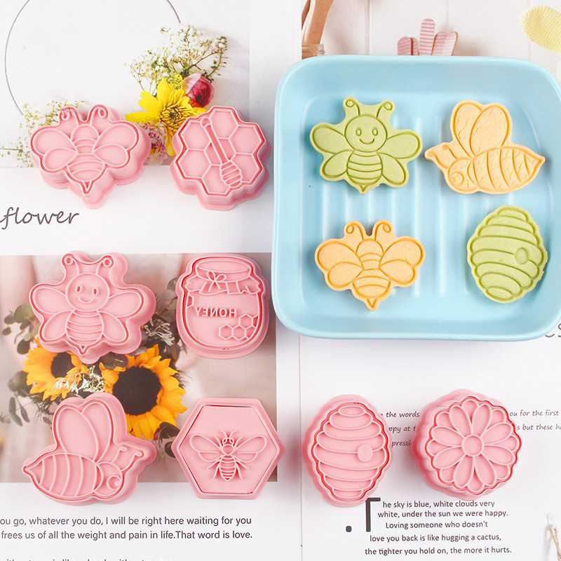 8 τμχ/σετ Κόφτης μπισκότων φόρμας μπισκότων σε σχήμα μέλισσας 3D Cartoon Πρεσάρισμα Μπισκότου Φόρμας Μπισκότων Σφραγίδα DIY Fondant Sugarcraft Εργαλεία ψησίματος