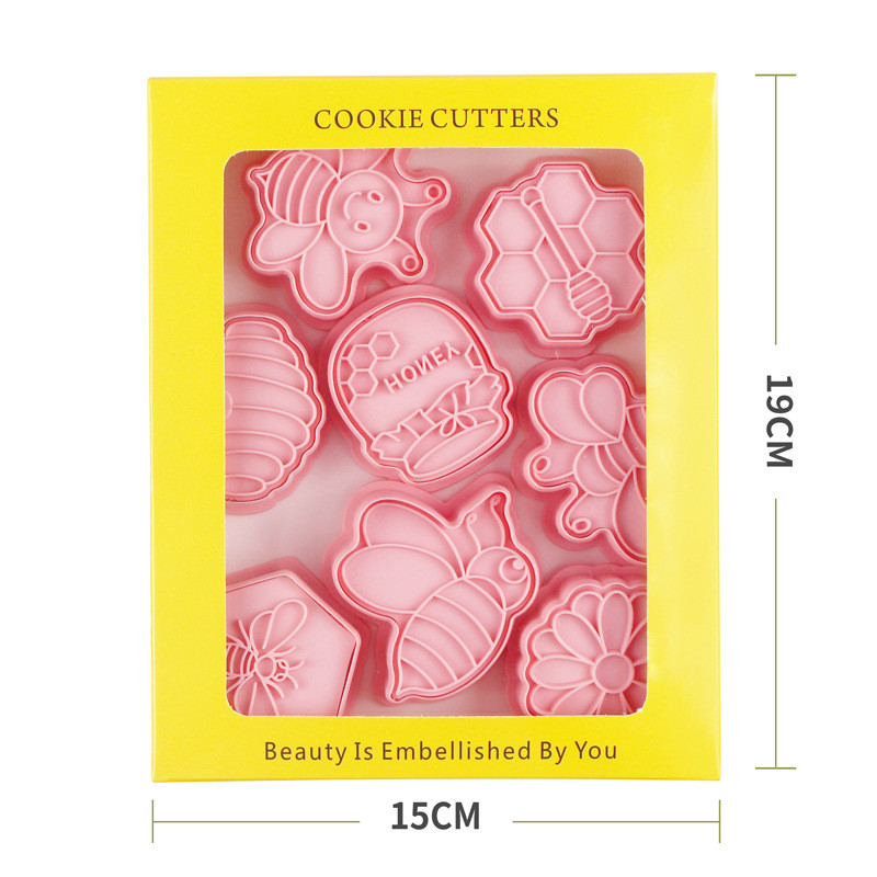 8 τμχ/σετ Κόφτης μπισκότων φόρμας μπισκότων σε σχήμα μέλισσας 3D Cartoon Πρεσάρισμα Μπισκότου Φόρμας Μπισκότων Σφραγίδα DIY Fondant Sugarcraft Εργαλεία ψησίματος