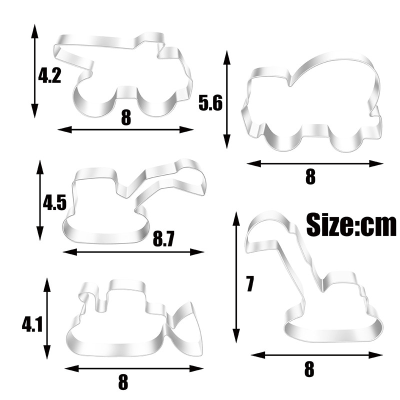 Ανοξείδωτη Μηχανική Truck Cookie Cutter Σετ εκσκαφέας Digger Bulldozer Dump Truck Candy Biscuit Fondant Cutters