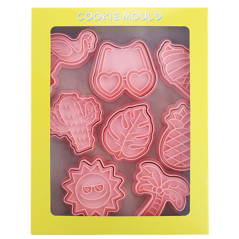 8 buc/set Hawaiian 3D Biscuiți Mucegai Embosing Cookie Cutter Mold ștampila DIY Instrumente de coacere vara Ziua de nastere Luau Tropical Party Decor