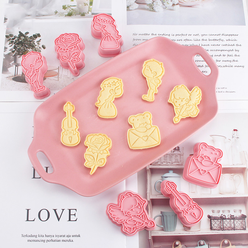6 bucăți/set Nuntă Ziua Îndrăgostiților Ustensile de copt Mucegai pentru biscuiți Mucegai pentru biscuiți DIY Cupidon Presă Cutter Mold pentru coacere Unelte pentru biscuiți pentru petrecere
