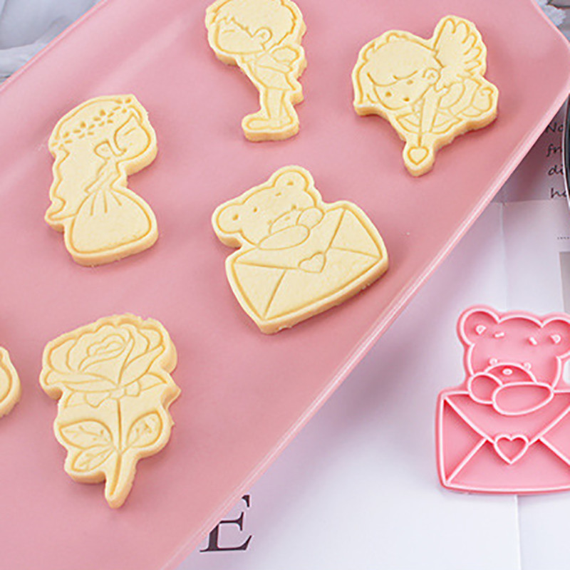 6 bucăți/set Nuntă Ziua Îndrăgostiților Ustensile de copt Mucegai pentru biscuiți Mucegai pentru biscuiți DIY Cupidon Presă Cutter Mold pentru coacere Unelte pentru biscuiți pentru petrecere