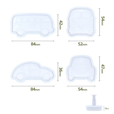 4 ΤΕΜ. Car Cookie Cutter Vehicle Plunger Cutters Φοντάν Διακοσμήσεις τούρτας με ανάγλυφο μπισκότο Φόρμα για μπισκότο παιδικού πάρτι γενεθλίων