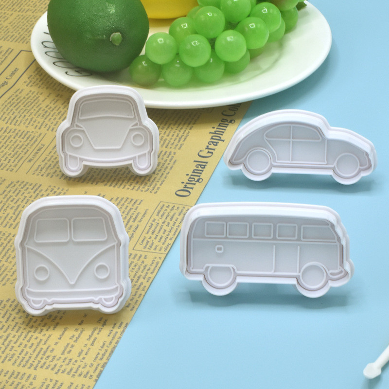 4 ΤΕΜ. Car Cookie Cutter Vehicle Plunger Cutters Φοντάν Διακοσμήσεις τούρτας με ανάγλυφο μπισκότο Φόρμα για μπισκότο παιδικού πάρτι γενεθλίων