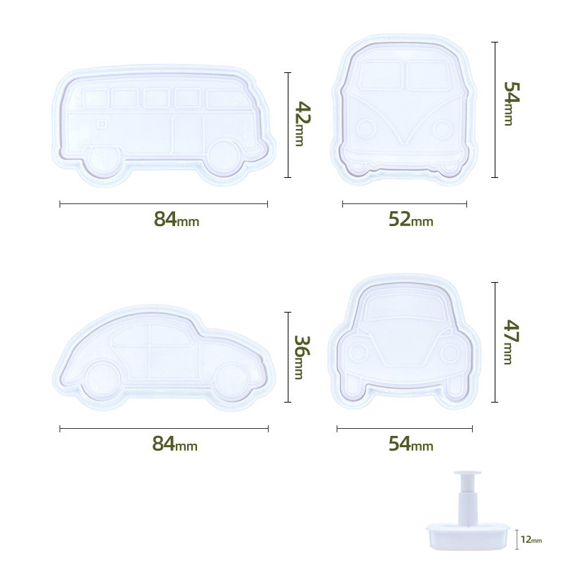 4 ΤΕΜ. Car Cookie Cutter Vehicle Plunger Cutters Φοντάν Διακοσμήσεις τούρτας με ανάγλυφο μπισκότο Φόρμα για μπισκότο παιδικού πάρτι γενεθλίων