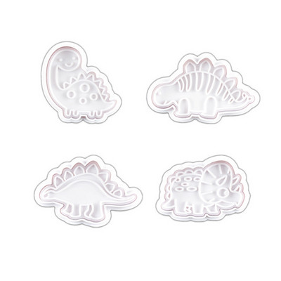 4 τμχ Σετ εργαλείων μπισκότων Τρισδιάστατοι κόφτες μπισκότων δεινοσαύρων με ανάγλυφη φόρμα μπισκότων δεινοσαύρων Sugarcraft Καλούπια ψησίματος Εργαλεία διακόσμησης κέικ