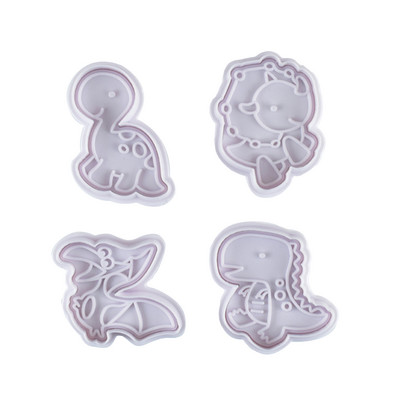 4 τμχ Σετ εργαλείων μπισκότων Τρισδιάστατοι κόφτες μπισκότων δεινοσαύρων με ανάγλυφη φόρμα μπισκότων δεινοσαύρων Sugarcraft Καλούπια ψησίματος Εργαλεία διακόσμησης κέικ