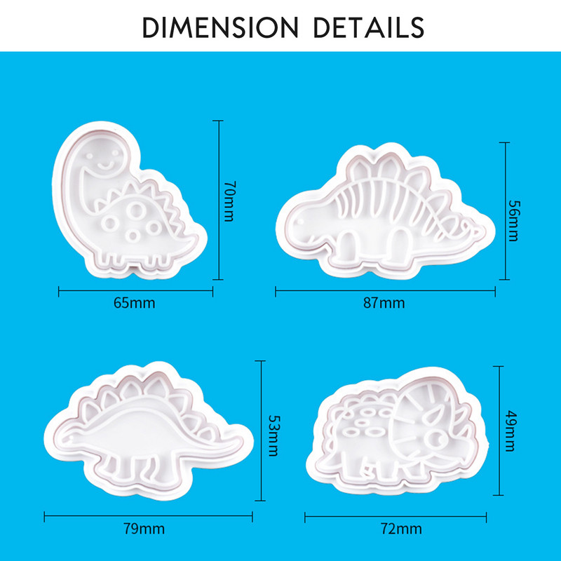 4 τμχ Σετ εργαλείων μπισκότων Τρισδιάστατοι κόφτες μπισκότων δεινοσαύρων με ανάγλυφη φόρμα μπισκότων δεινοσαύρων Sugarcraft Καλούπια ψησίματος Εργαλεία διακόσμησης κέικ