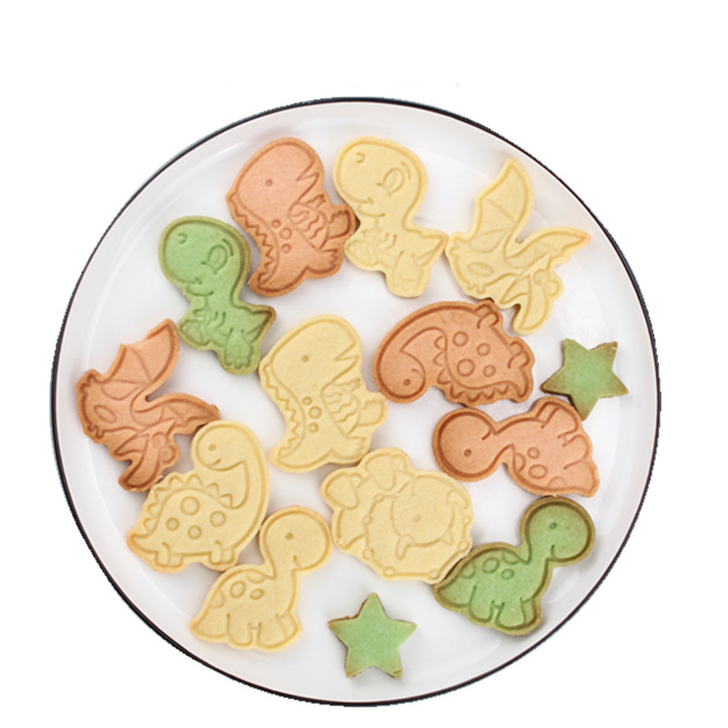 4 τμχ Σετ εργαλείων μπισκότων Τρισδιάστατοι κόφτες μπισκότων δεινοσαύρων με ανάγλυφη φόρμα μπισκότων δεινοσαύρων Sugarcraft Καλούπια ψησίματος Εργαλεία διακόσμησης κέικ
