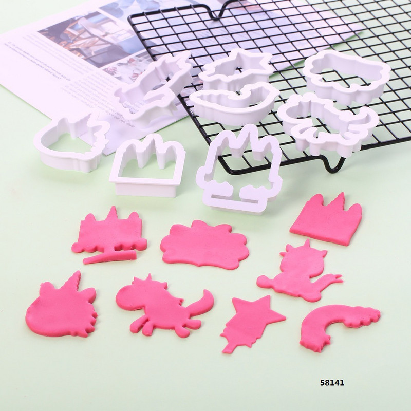 8db/szett Aranyos rajzfilm egyszarvú barkácsolás süti keksz vágó forma torta péksütemény fondant formabélyeg vágó torta díszítő eszközök