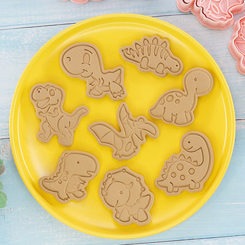 8 бр./компл. Формички за бисквитки с форма на динозавър Пластмасови 3D анимационни форми за бисквити Печат за бисквитки Кухня за печене на сладкиши Съдове за печене