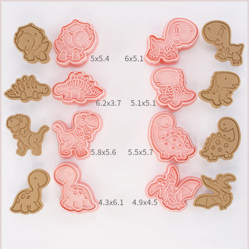 8 τμχ/σετ Κόφτες μπισκότων σε σχήμα δεινοσαύρων Πλαστικά τρισδιάστατα κινούμενα σχέδια με πατήσιμα καλούπια μπισκότων Σφραγίδα μπισκότων Κουζίνας ζαχαροπλαστικής ψησίματος