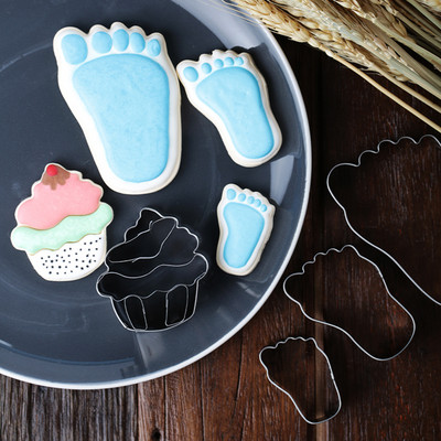 3τμχ Foot Metal Cookie Cutter, Μπισκότο, Ζαχαροπλαστική, Fondant Cutter Baby Shower Party Favor Feet Feet Child Stencil