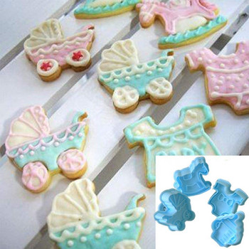 WALFOS кухненска форма за бисквити, форма за бисквити, 4 части, пластмасова форма за печене, бутало, 3D печат, щампа, фондан, украса за торта
