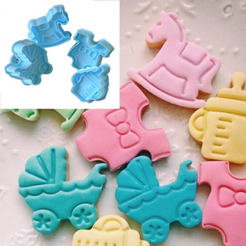 WALFOS Μπισκότα Κουζίνας Κόφτης Ζύμης 4 τεμαχίων Baby Type Πλαστικό Φόρμα Ψησίματος Έμβολο 3D Stamp Die Fondant Διακόσμηση κέικ