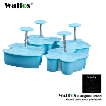 WALFOS кухненска форма за бисквити, форма за бисквити, 4 части, пластмасова форма за печене, бутало, 3D печат, щампа, фондан, украса за торта