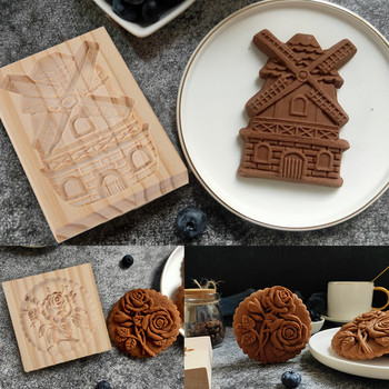 Резачка за форми за бисквитки Дървена декорация на бисквитки Форми за бисквитки с меденки Преса 3D Релефна форма за печене на торта Аксесоари за печене