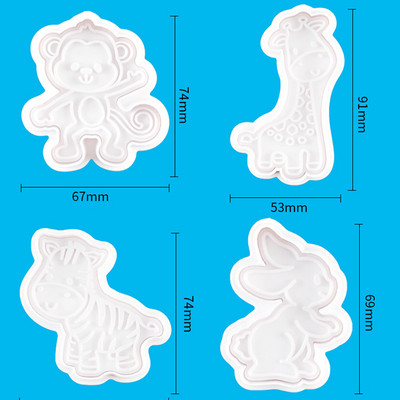 4 bucăți/set mucegai pentru biscuiți din plastic pentru animale DIY, instrumente pentru decorarea prăjiturii, tăietor de biscuiți, ștampilă pentru fondant