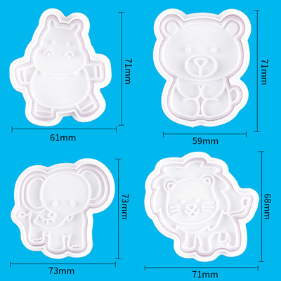 4 bucăți/set mucegai pentru biscuiți din plastic pentru animale DIY, instrumente pentru decorarea prăjiturii, tăietor de biscuiți, ștampilă pentru fondant